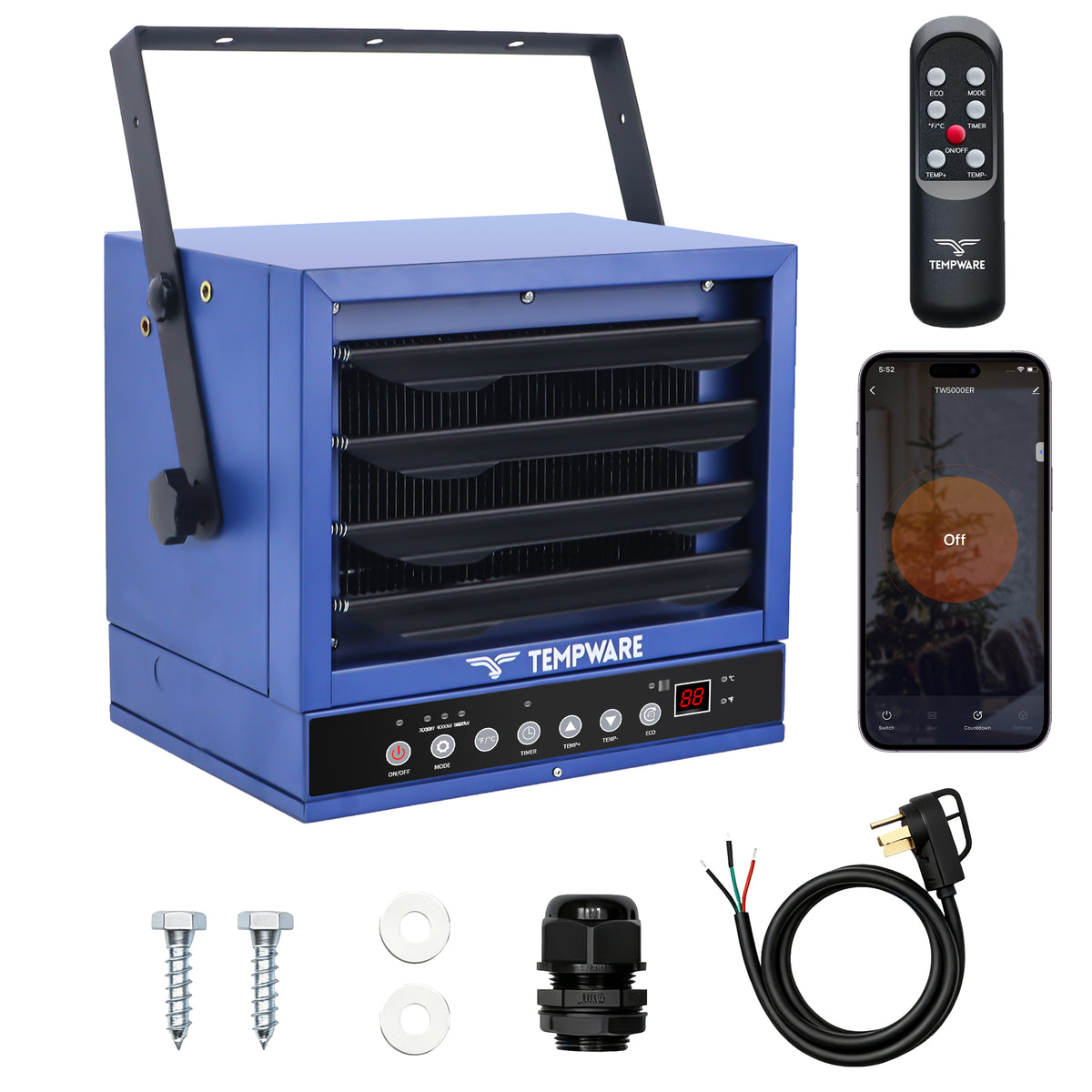 5000W 240V APP & Remote Control Garage Heater with Power Cord