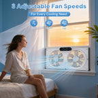 BEYOND BREEZE Window Fan 9 Inch Reversible Airflow with Timer and Bug Screen, 3 Speeds & 3 Modes with Exhaust and Intake, Adjustable Width From 23.5" to 37", Remote Control