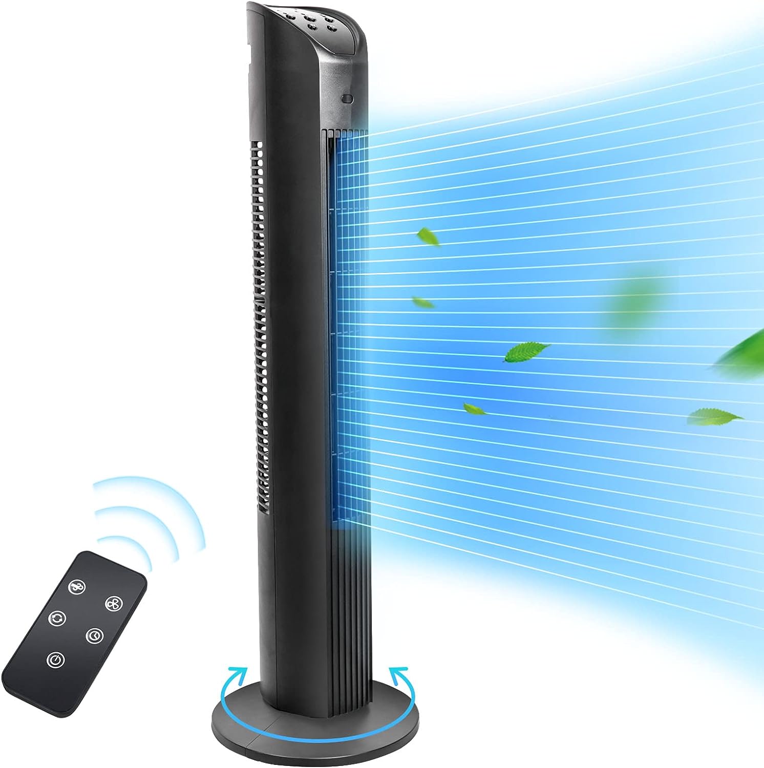 BEYOND BREEZE Tower Fan with Remote, 90° Oscillating Bladeless Fan, 36 Inch, Quiet with 3 Speeds, 8H Timer, 3 Modes, Black Indoor Floor Fans for Home Bedroom Office Room