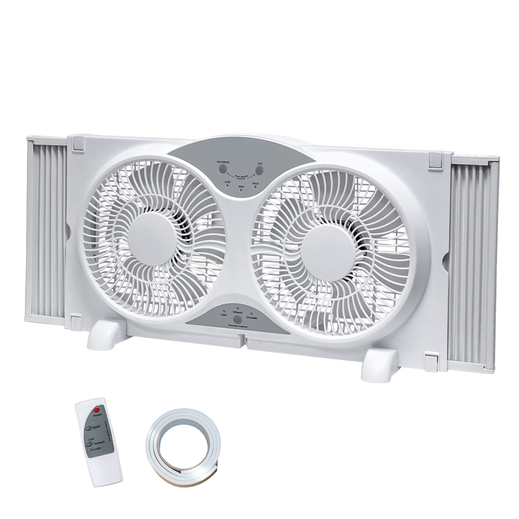 BEYOND BREEZE 9 Inch Dual Window Fan with 3-Speed Reversible Airflow Blades, 3-Function Expandable Twin Window Fan with Remote Control