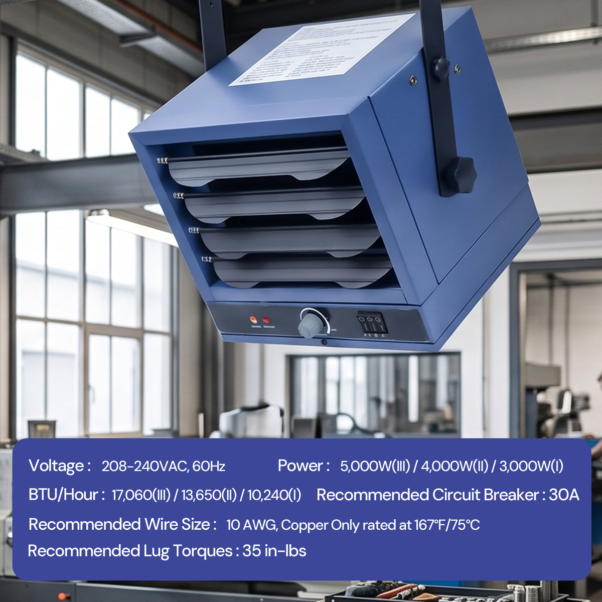5000W 240V Hardwired Ceiling Mount Industrial Electric Heater