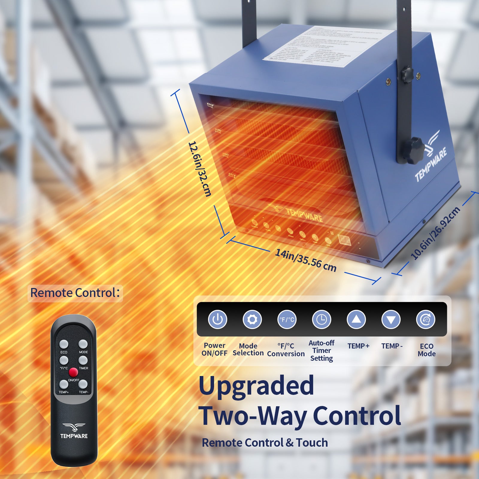 TEMPWARE 5000W 240V Electric Garage Heater with Remote, Hardwired Fan Forced Ceiling Mount Shop Heater with Digital Thermostat and Overheat Protection, Ideal for Warehouse, Workshop