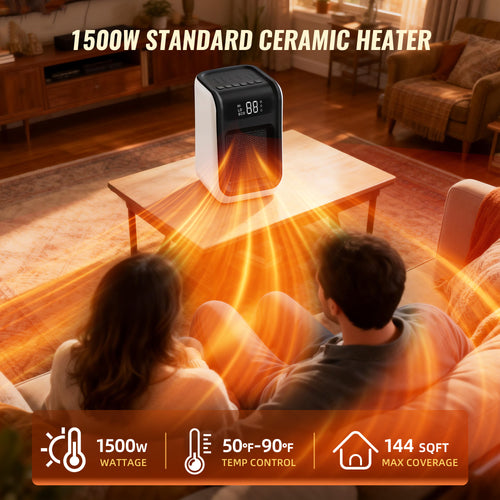1500W Ceramic Space Heater with Remote for Blind or Disabled persons, Portable Electric Heater with Patented Tip-Over Alarm and Overheat Protection, Safe for Indoor Use Office Bedroom