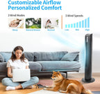BEYOND BREEZE Tower Fan with Remote, 90° Oscillating Bladeless Fan, 36 Inch, Quiet with 3 Speeds, 8H Timer, 3 Modes, Black Indoor Floor Fans for Home Bedroom Office Room