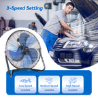 TEMPWARE 20 Inch High Velocity Industrial Floor Fan, 3-Speed Heavy Duty Metal Cradle Floor Fans with 360° Tilt for Warehouse, Workshop, Garage, Factory and Basement, Black & Blue