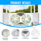 BEYOND BREEZE 9 inch Blades Twin Window Fan, 3-Speed 3-Function Expandable Dual Window Fan with Reversible Airflow Blades and Remote Control for Kitchen, Home, Bathroom, Width Adjustable