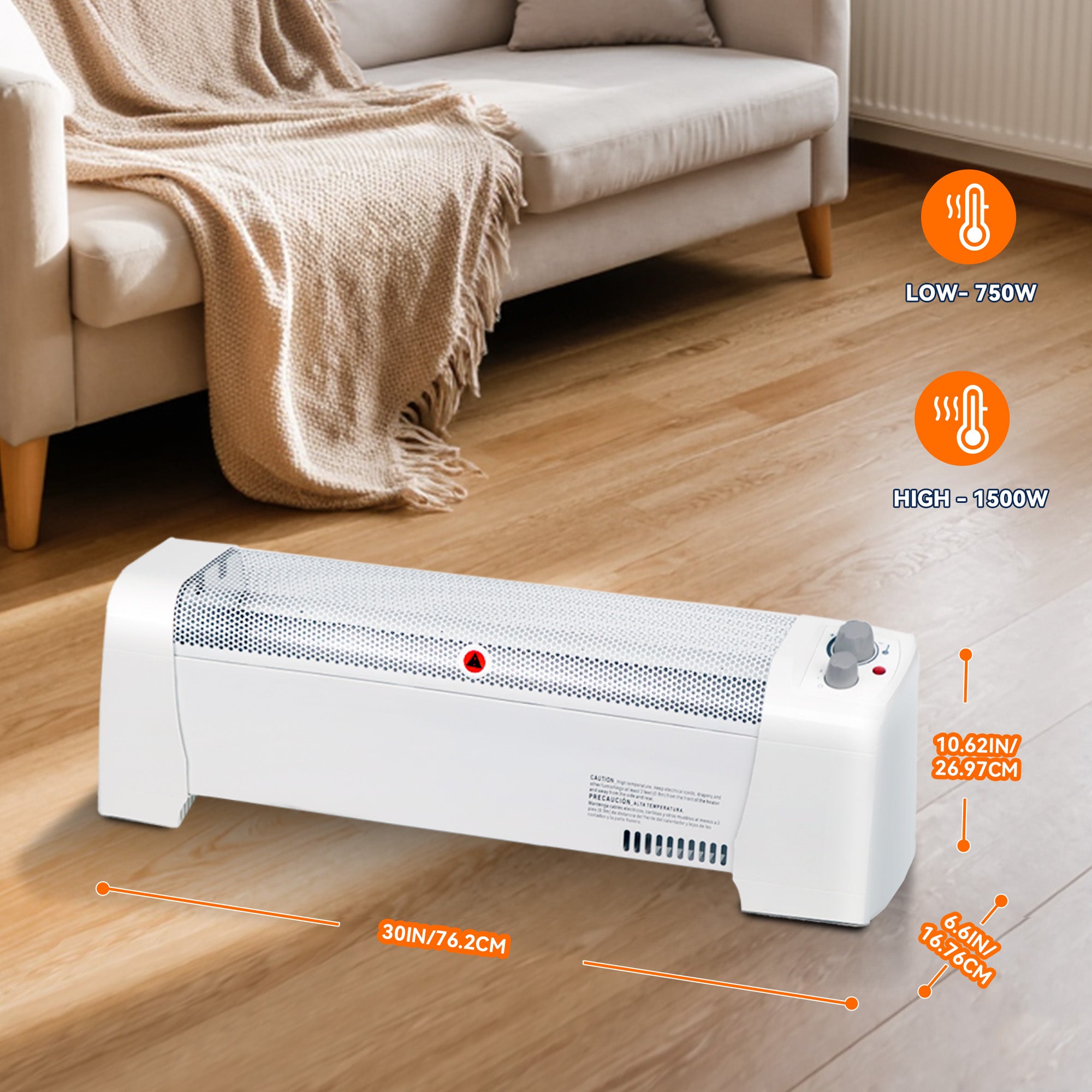 1500W Electric Baseboard Heater with Adjustable Thermostat
