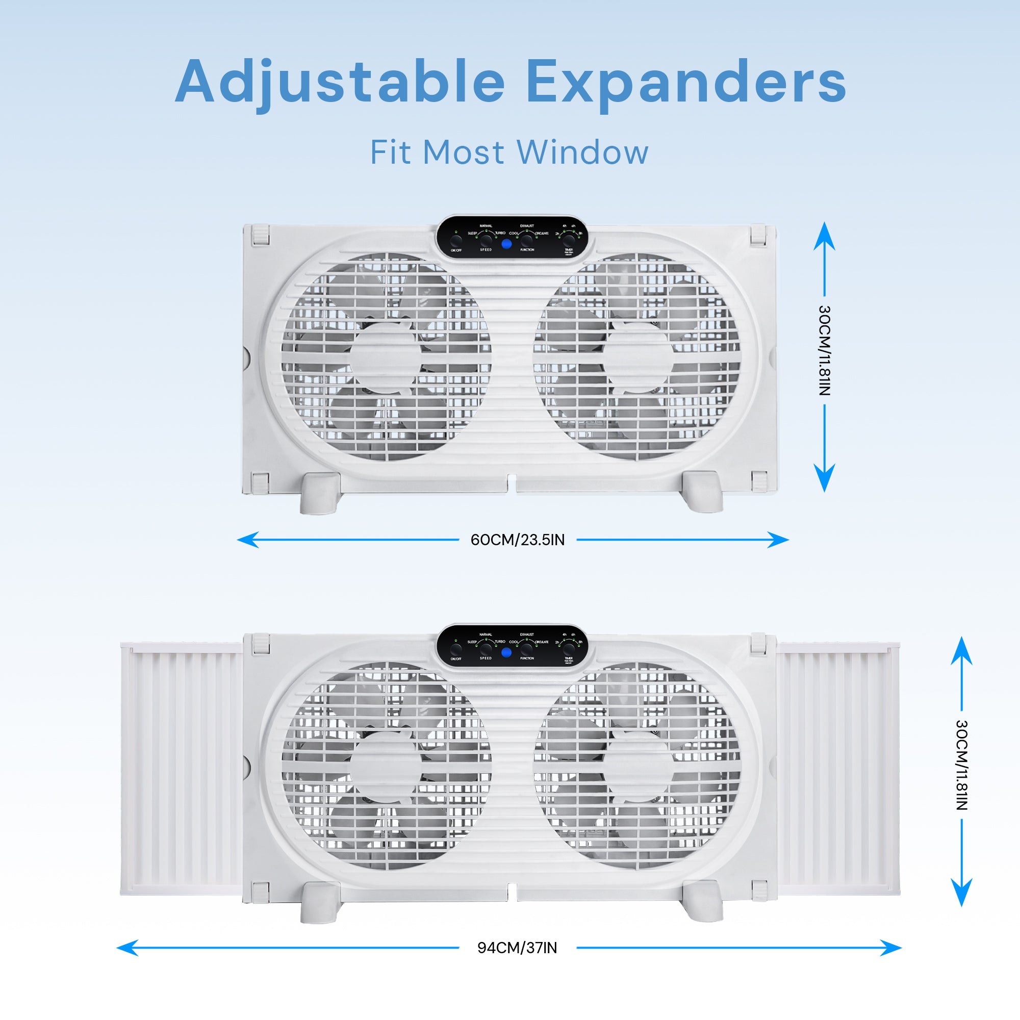 BEYOND BREEZE Window Fan 9 Inch Reversible Airflow with Timer and Bug Screen, 3 Speeds & 3 Modes with Exhaust and Intake, Adjustable Width From 23.5" to 37", Remote Control