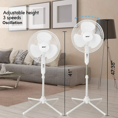 3-Speed Silent Oscillating Pedestal Fan with Collapsable Base