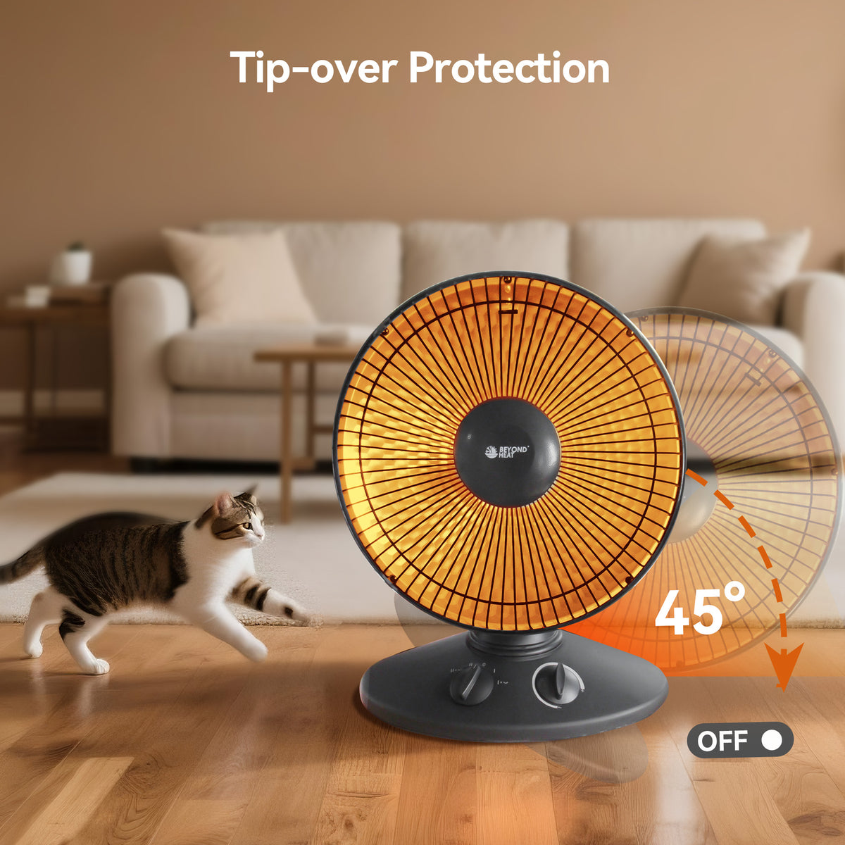 1,000-Watt Indoor Parabolic Dish Space Heater with 70-degree Wide Oscillation, Tip Over & Overheat Protection