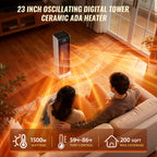 Oscillating Ceramic Tower Heater for Blind Disabled Persons, 1500W Electrical Space Heater with Remote, Voice Control and Digital Thermostat for Home and Office Use