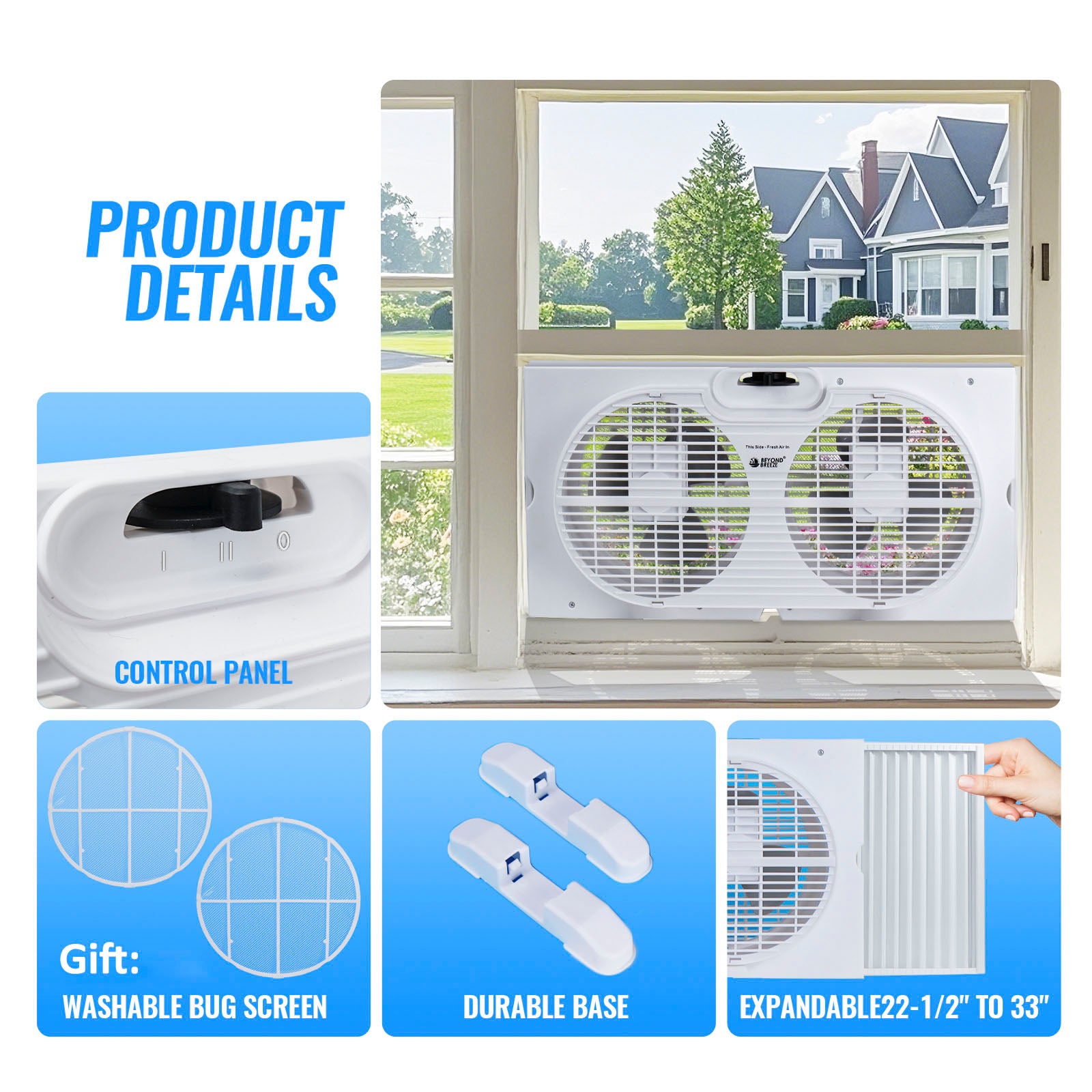 Expandable Dual Window Fan with Adjustable Airflow