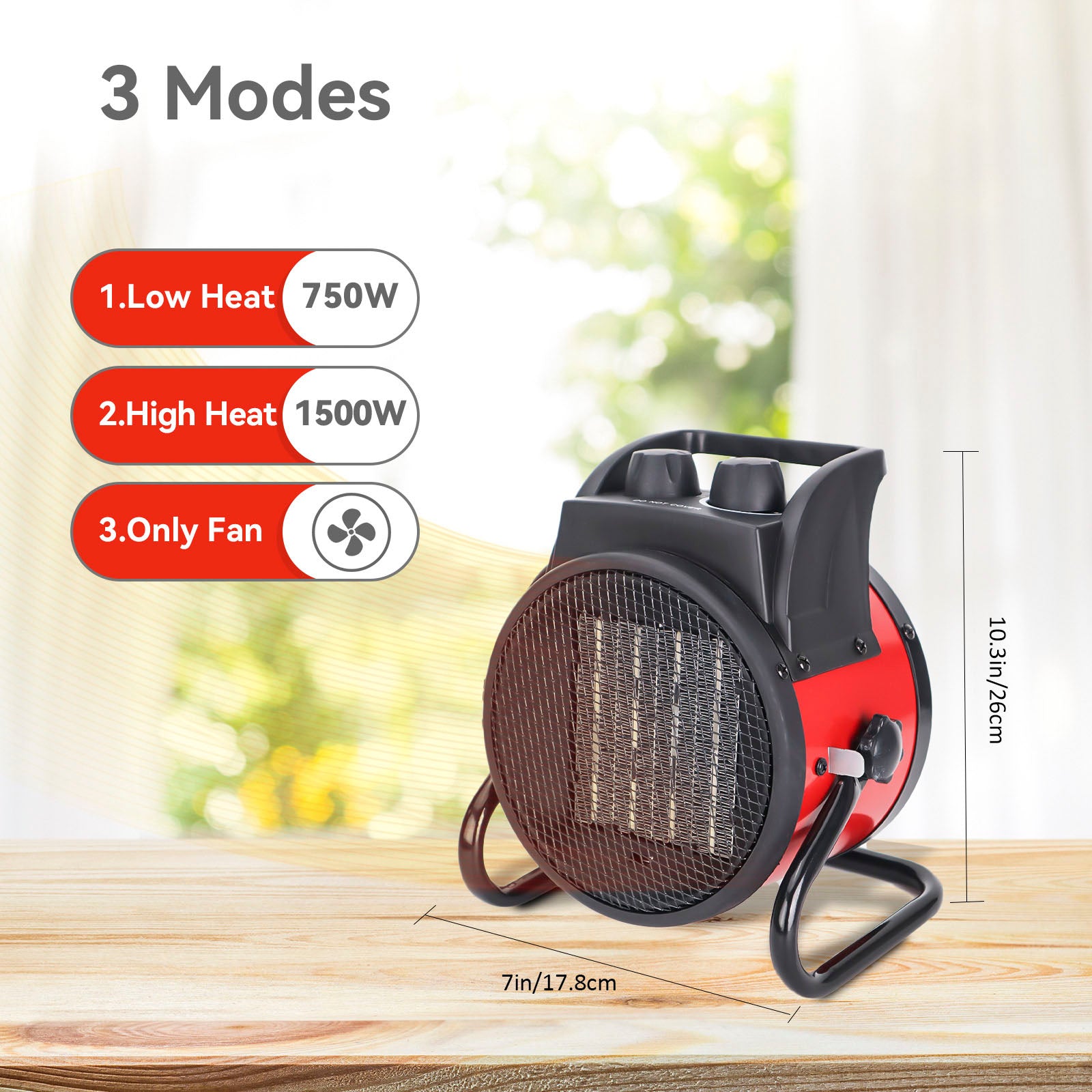 BEYOND HEAT Portable Space Heater, 1500W Electric Heater with Ceramic Heater Element and Overheat Protection, Small Space Heater for Office Garage Indoor Use, Red