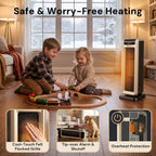 Voice Pilot 23“ Oscillating Tower Space Heater with Offline Voice Control, Favorite Setting, Cool-Touch Grille, Tip-Over Alarm & Shutoff, Braille Tactile Buttons, 8H Timer, Silver Grey