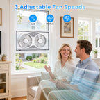 BEYOND BREEZE 9" Twin Window Fan with Reversible Airflow, 3-Speed Expandable Exhaust Fan with Remote Control for Home and Kitchen
