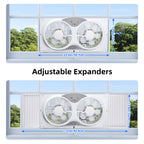 BEYOND BREEZE 9 Inch Dual Window Fan with 3-Speed Reversible Airflow Blades, 3-Function Expandable Twin Window Fan with Remote Control