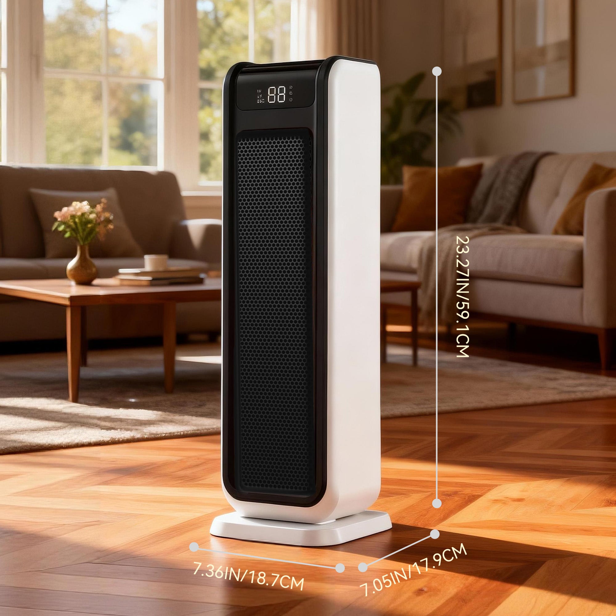 Oscillating Ceramic Tower Heater for Blind Disabled Persons, 1500W Electrical Space Heater with Remote, Voice Control and Digital Thermostat for Home and Office Use
