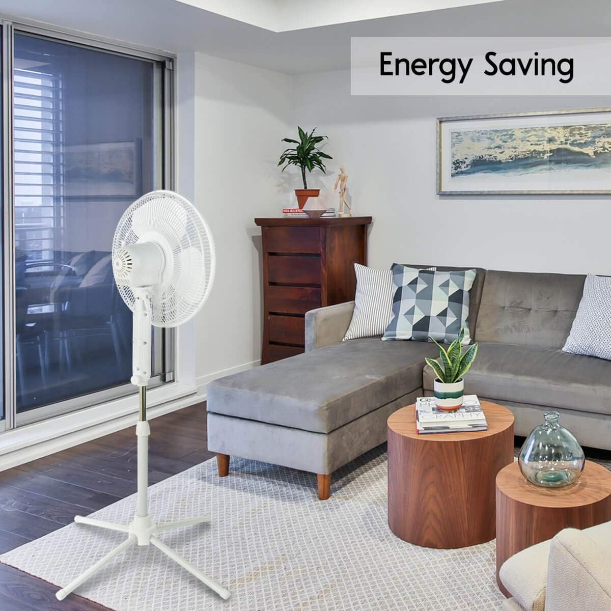 3-Speed Silent Oscillating Pedestal Fan with Collapsable Base