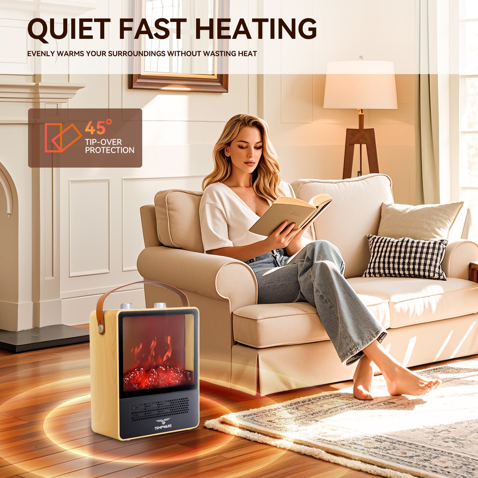 Compact Electric Fireplace Heater with Realistic Flame Effect