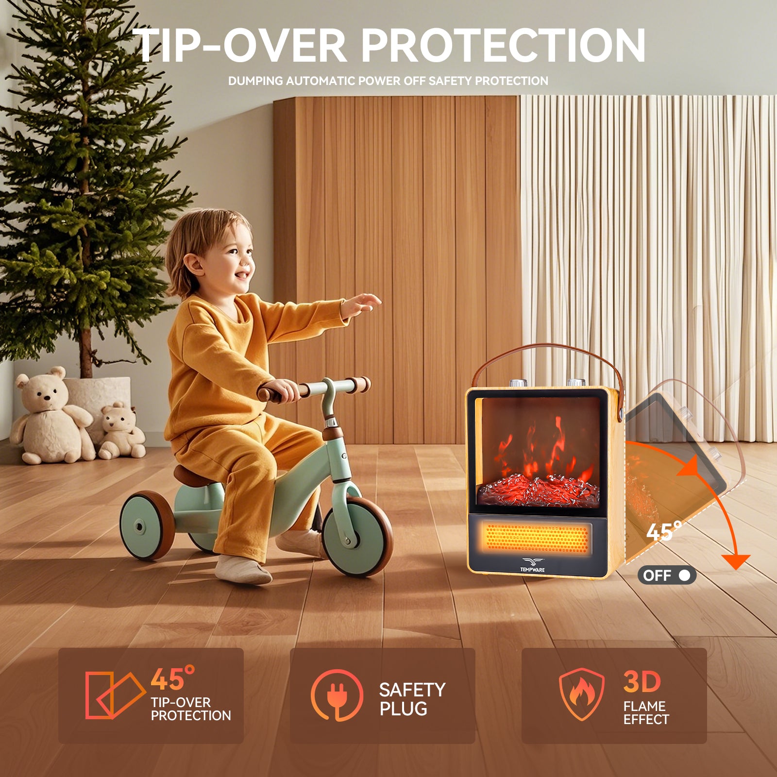 Compact Electric Fireplace Heater with Realistic Flame Effect