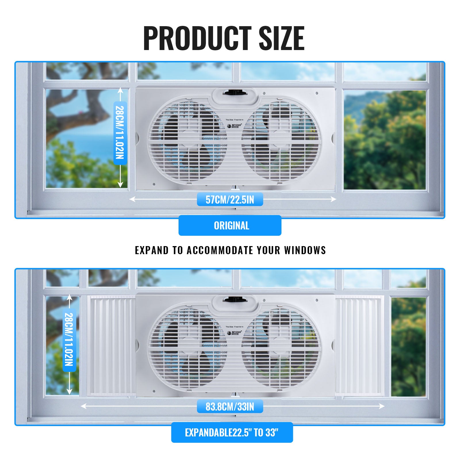 Expandable Dual Window Fan with Adjustable Airflow