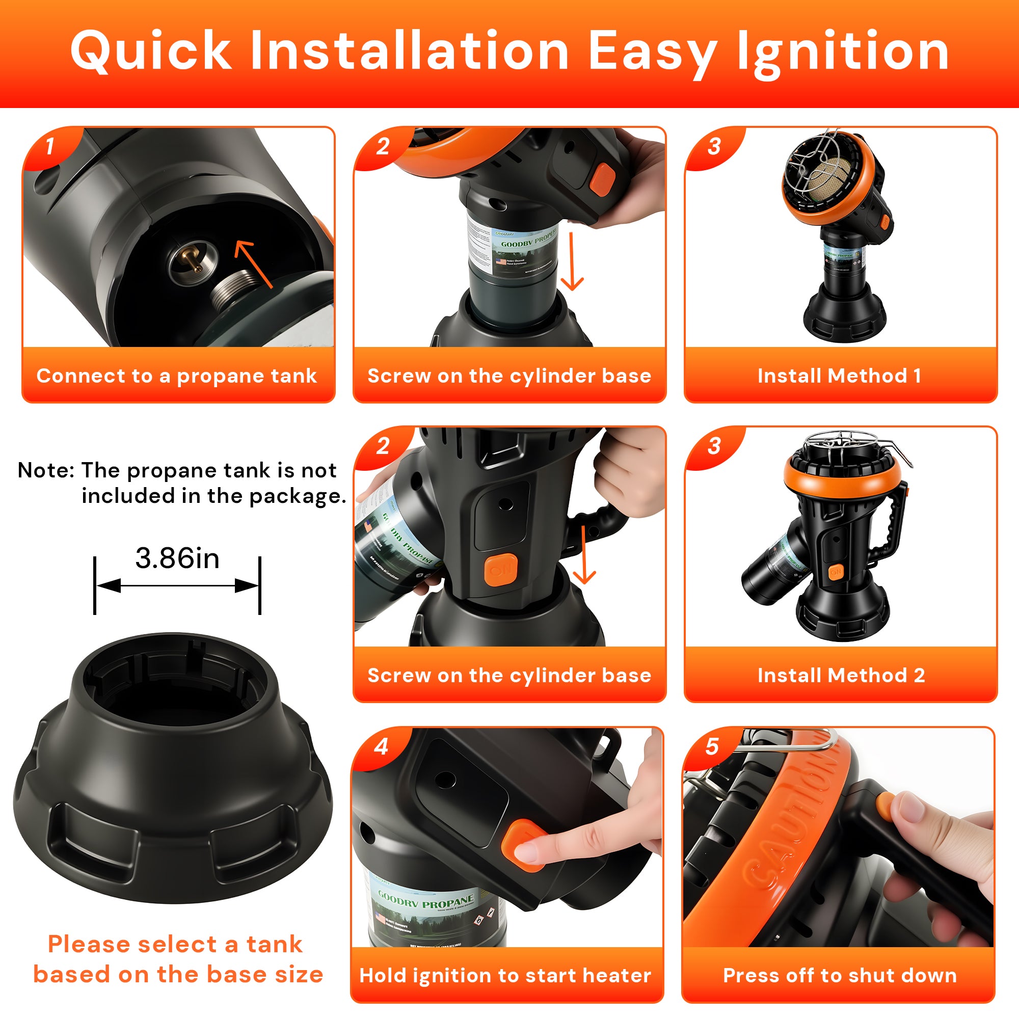 BEYOND HEAT 4000 BTU Portable Propane Heater with Two Operation Angles, Small Buddy Heater with Tip Over & Low Oxygen Shut Off for Outdoor Use