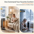 Voice Pilot 23“ Oscillating Tower Space Heater with Offline Voice Control, Favorite Setting, Cool-Touch Grille, Tip-Over Alarm & Shutoff, Braille Tactile Buttons, 8H Timer, Silver Grey