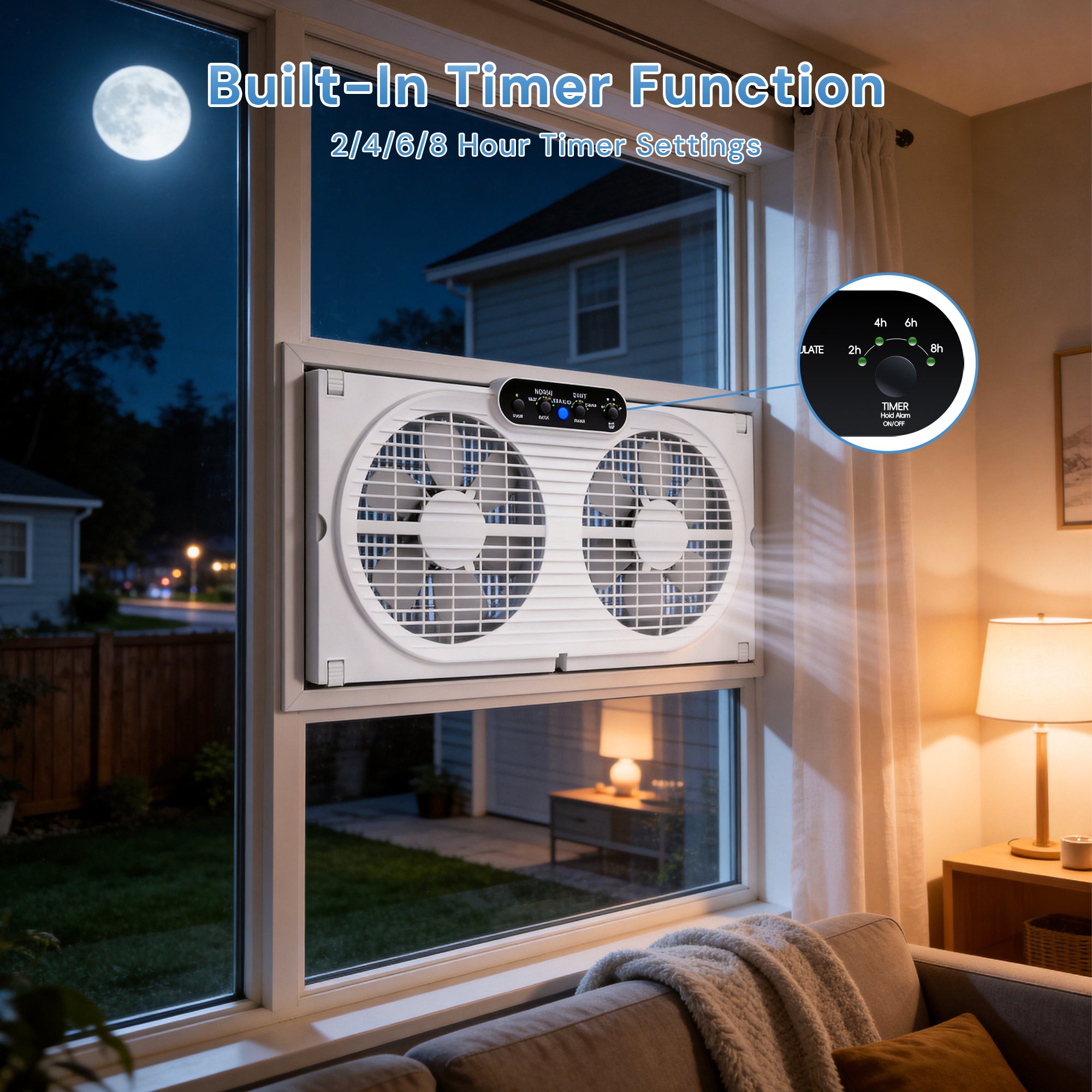 BEYOND BREEZE Window Fan 9 Inch Reversible Airflow with Timer and Bug Screen, 3 Speeds & 3 Modes with Exhaust and Intake, Adjustable Width From 23.5" to 37", Remote Control