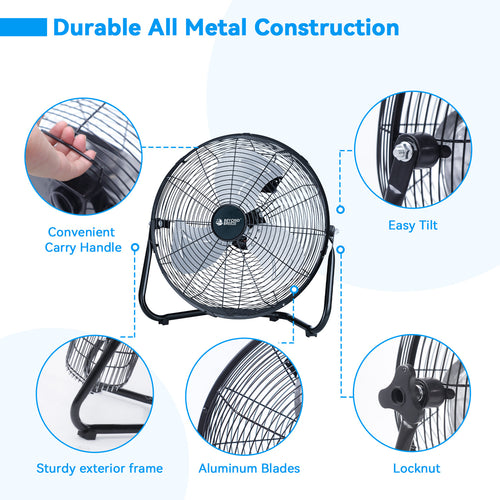14" Flexible Industrial Floor Fans with Heavy-Duty Design