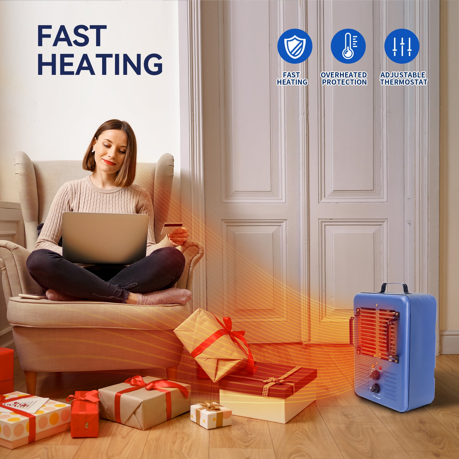 Vintage Blue Instant Heating Milkhouse Heater with Portable Designs