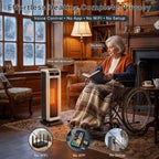 Voice Pilot 23“ Oscillating Tower Space Heater with Offline Voice Control, Favorite Setting, Cool-Touch Grille, Tip-Over Alarm & Shutoff, Braille Tactile Buttons, 8H Timer, Silver Grey