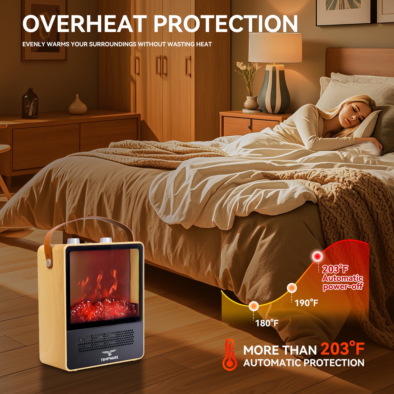 Compact Electric Fireplace Heater with Realistic Flame Effect