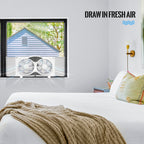 BEYOND BREEZE 9 inch Blades Twin Window Fan, 3-Speed 3-Function Expandable Dual Window Fan with Reversible Airflow Blades and Remote Control for Kitchen, Home, Bathroom, Width Adjustable