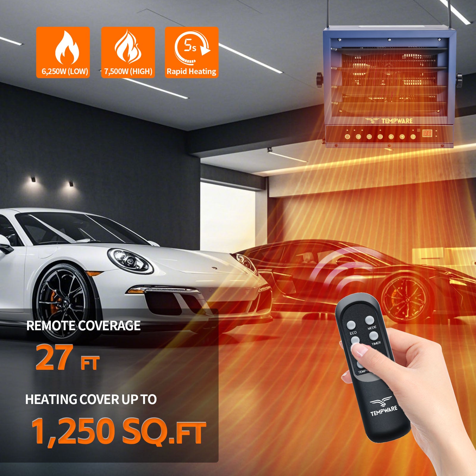 7500W Electric Garage Heater with WiFi & Remote Control