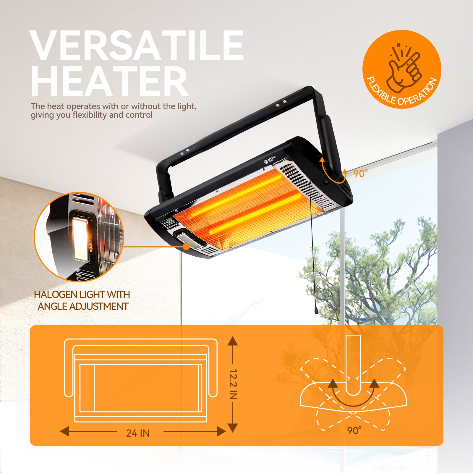 Adjustable Wall Mounted Quartz Heater for Garage