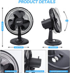 Black Grille 12" Oscillating Table Fan with Adjustable Speed Setting