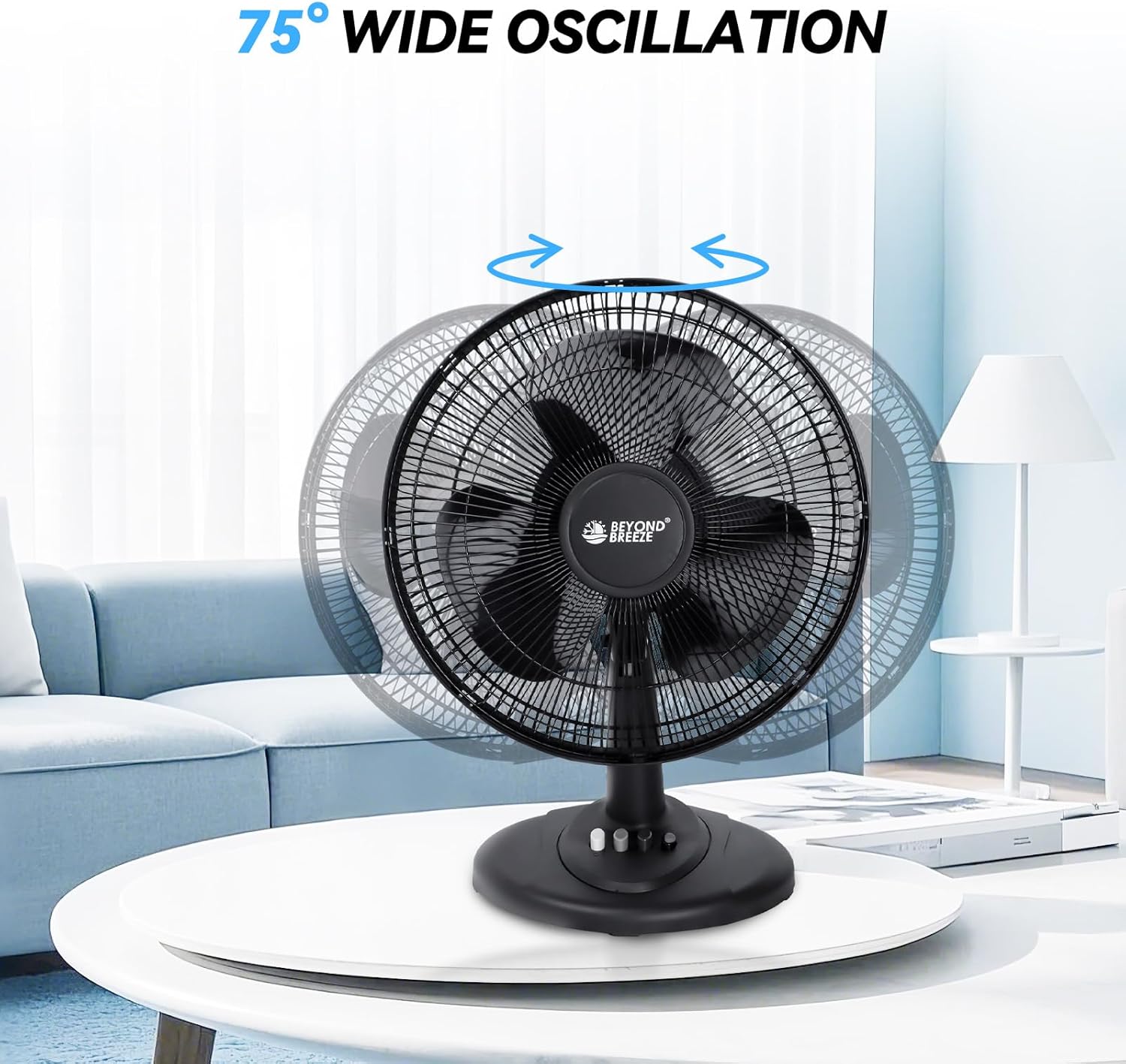 Black Grille 12" Oscillating Table Fan with Adjustable Speed Setting