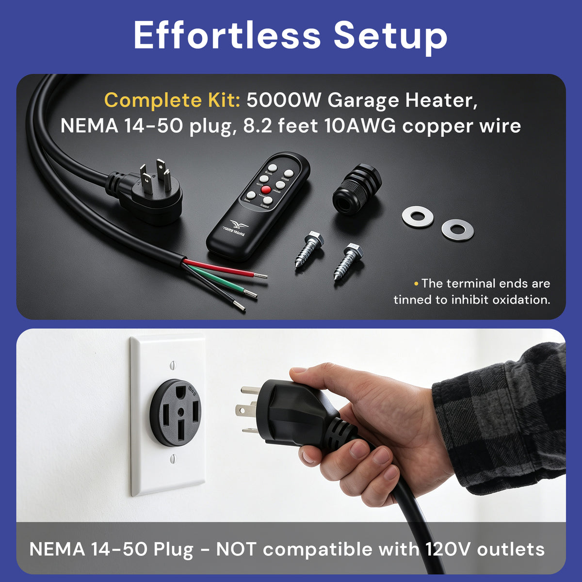 5000W 240V APP & Remote Control Garage Heater with Power Cord