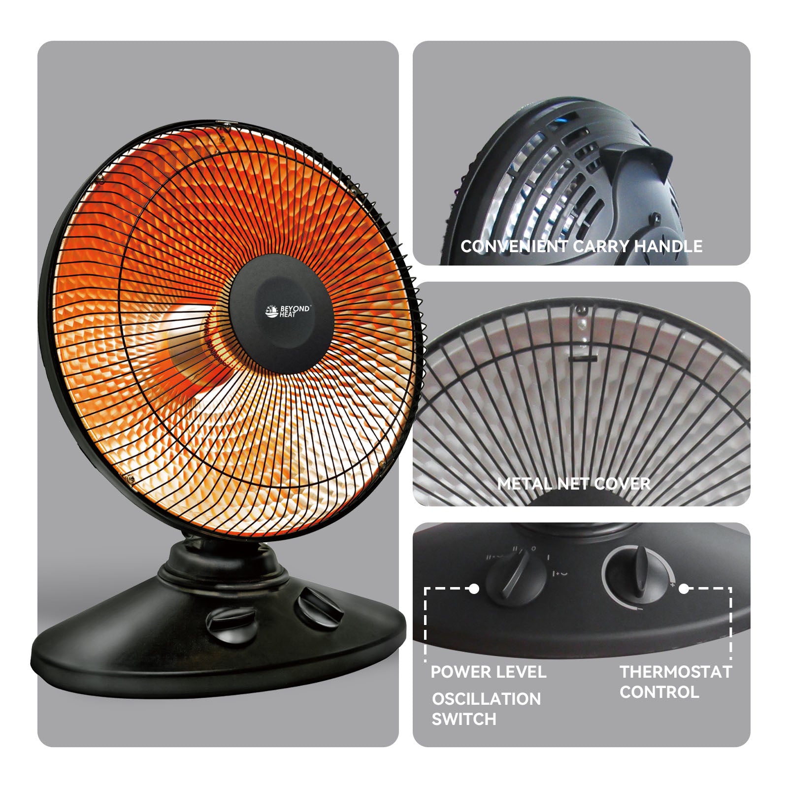 Oscillating Radiant Dish Heater with Protection System