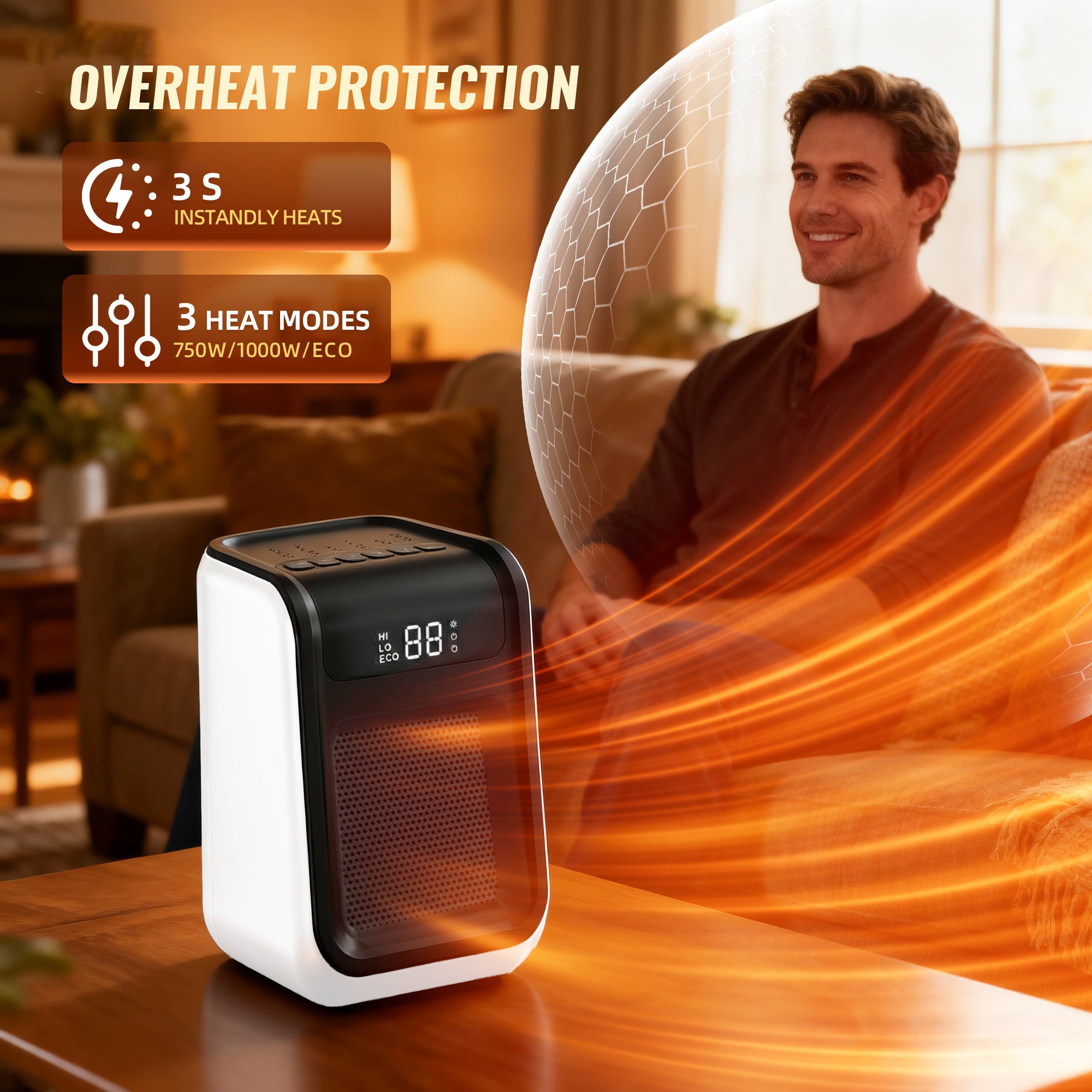 1500W Ceramic Space Heater with Remote for Blind or Disabled persons, Portable Electric Heater with Patented Tip-Over Alarm and Overheat Protection, Safe for Indoor Use Office Bedroom