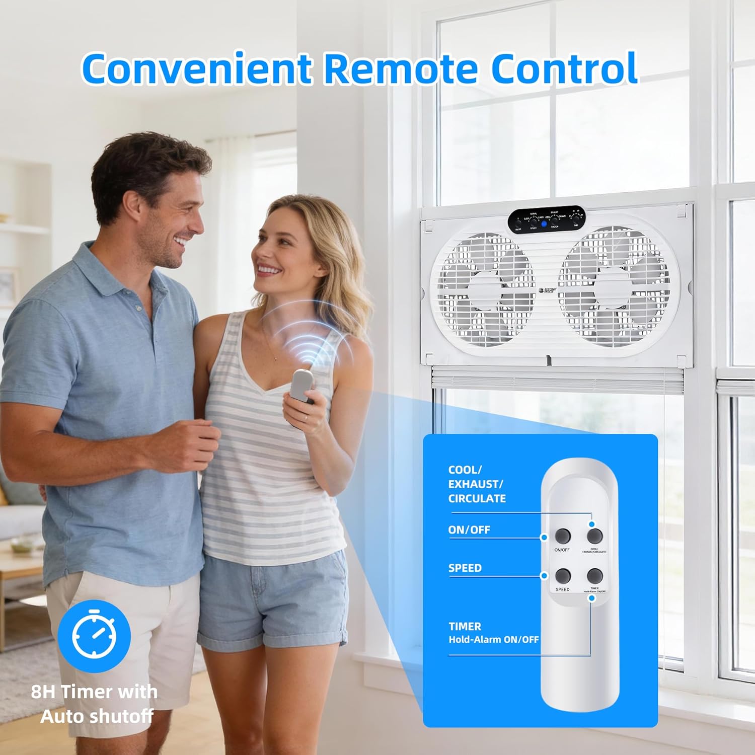 Adjustable Air Circulating Digital Window Fans with Remote Control