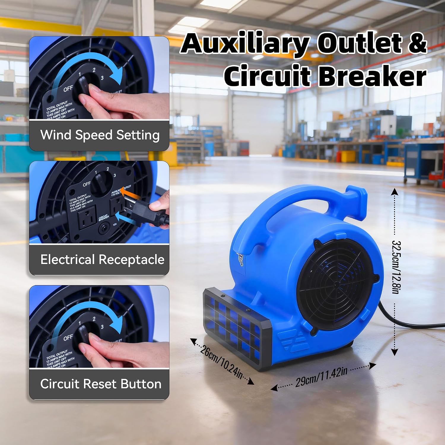 Stackable Industrial Floor Blower with Adjustable Angles
