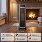 Voice Pilot 23“ Oscillating Tower Space Heater with Offline Voice Control, Favorite Setting, Cool-Touch Grille, Tip-Over Alarm & Shutoff, Braille Tactile Buttons, 8H Timer, Silver Grey
