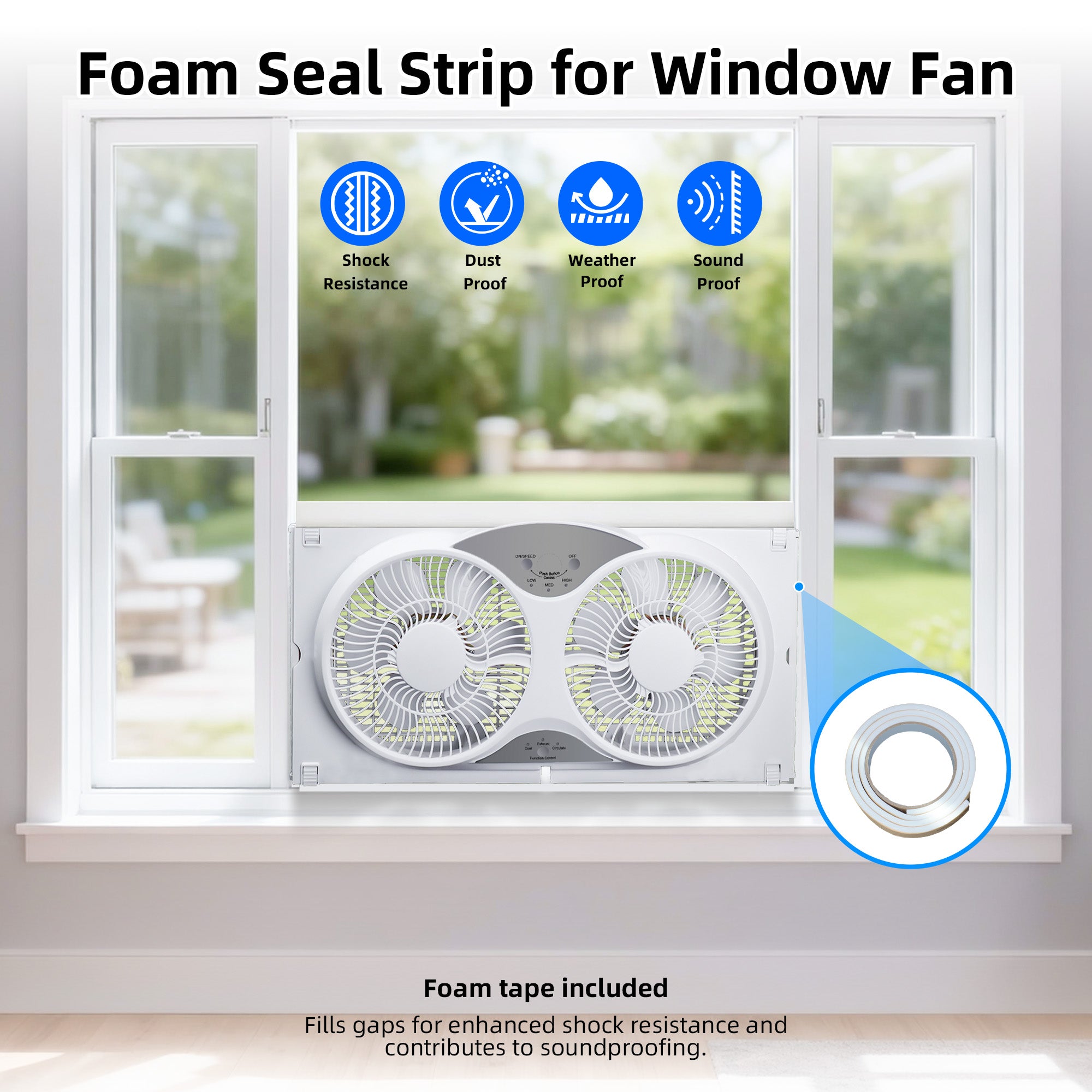 BEYOND BREEZE 9 Inch Dual Window Fan with 3-Speed Reversible Airflow Blades, 3-Function Expandable Twin Window Fan with Remote Control