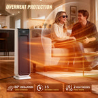 Oscillating Ceramic Tower Heater for Blind Disabled Persons, 1500W Electrical Space Heater with Remote, Voice Control and Digital Thermostat for Home and Office Use