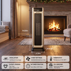 Voice Pilot 23“ Oscillating Tower Space Heater with Offline Voice Control, Favorite Setting, Cool-Touch Grille, Tip-Over Alarm & Shutoff, Braille Tactile Buttons, 8H Timer, Silver Grey