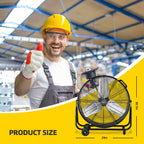 BEYOND BREEZE 24 inch High Velocity Industrial Drum Fan, 2-Speed Heavy Duty Metal Shop Fan with Aluminum Blades and 180-Degree Adjustable Tilt for Warehouse, Workshops, Garage, Factory and Basement