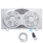 BEYOND BREEZE 9" Twin Window Fan with Reversible Airflow, 3-Speed Expandable Exhaust Fan with Remote Control for Home and Kitchen
