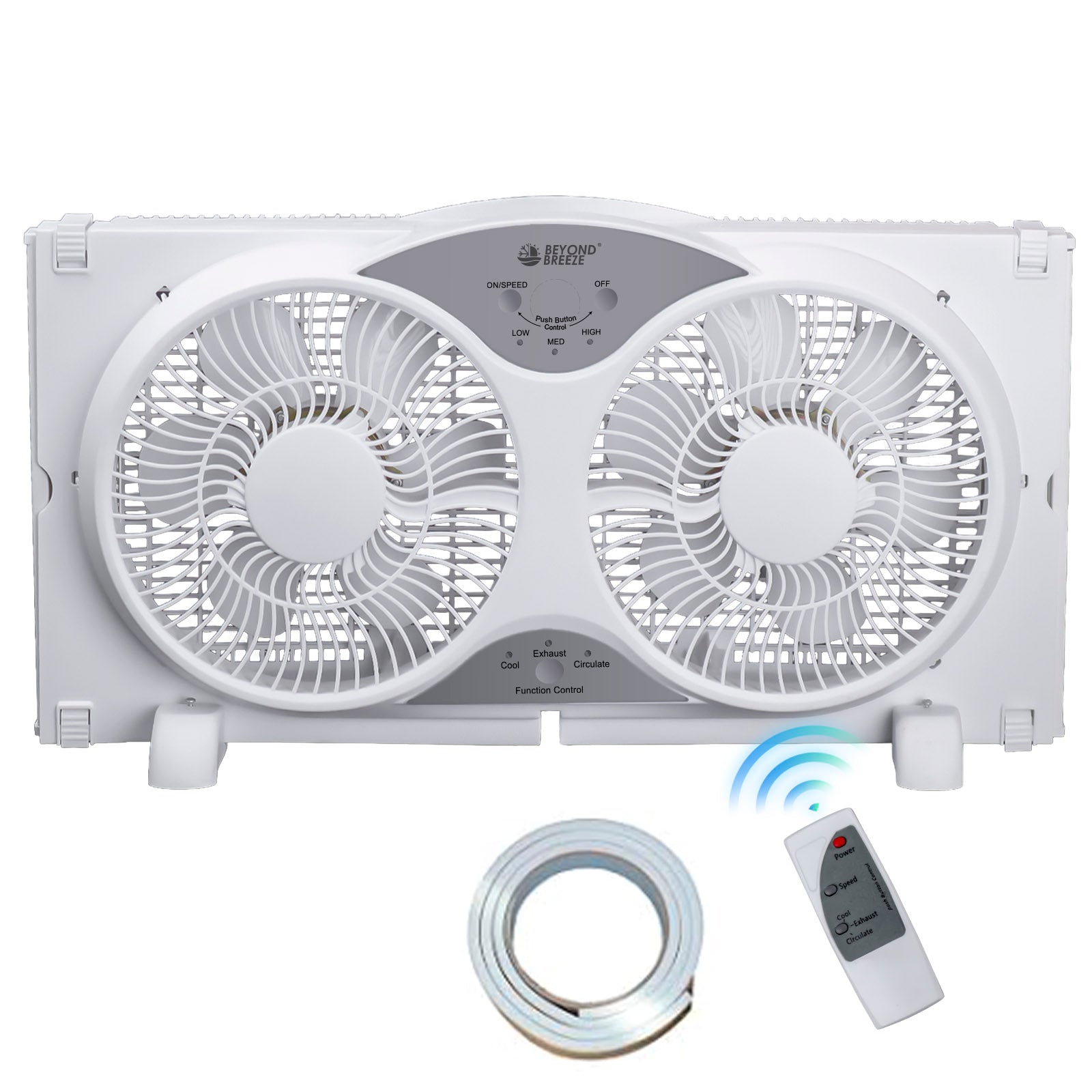 BEYOND BREEZE 9" Twin Window Fan with Reversible Airflow, 3-Speed Expandable Exhaust Fan with Remote Control for Home and Kitchen