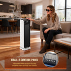 Oscillating Ceramic Tower Heater for Blind Disabled Persons, 1500W Electrical Space Heater with Remote, Voice Control and Digital Thermostat for Home and Office Use